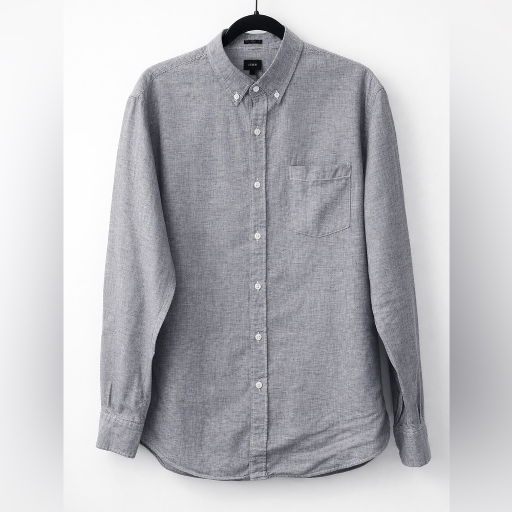 J.Crew Slim Fit Button Down Shirt Large Gray Chambray Cotton Collared Mens L